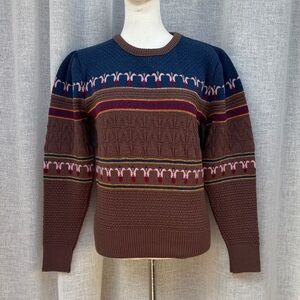 Vintage crewneck small sweater in brown and blue colors